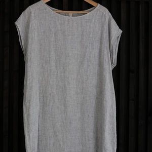 White Linen Grid Shift Dress